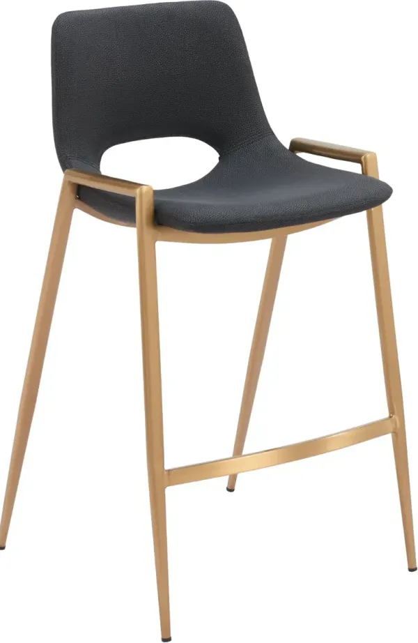 SantAnastasia Black and Gold Faux Leather Counter Stool
