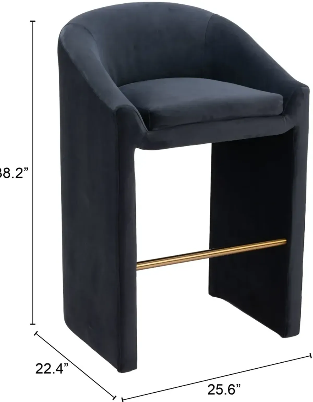Meda Midnight Gray Velvel Barstool