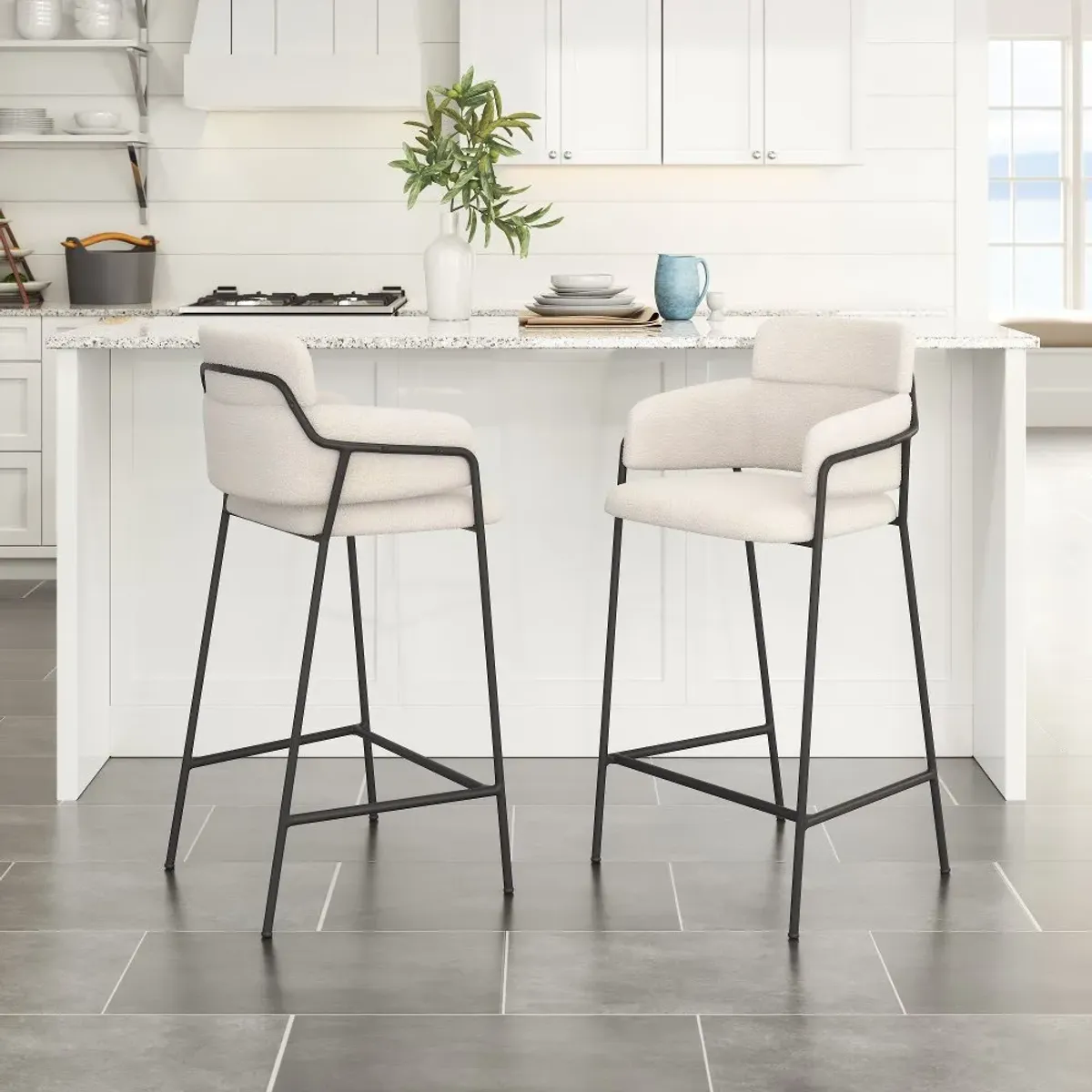 Pellestrina Cream Shearling Counter Stool
