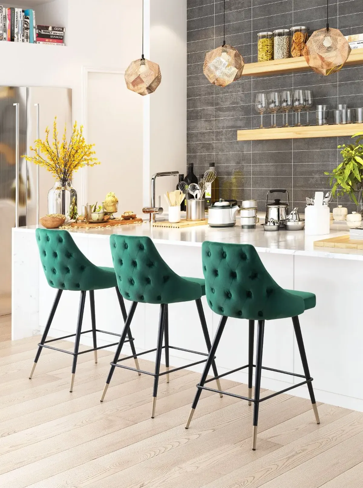 Drancy Green Velvet Counter Stool