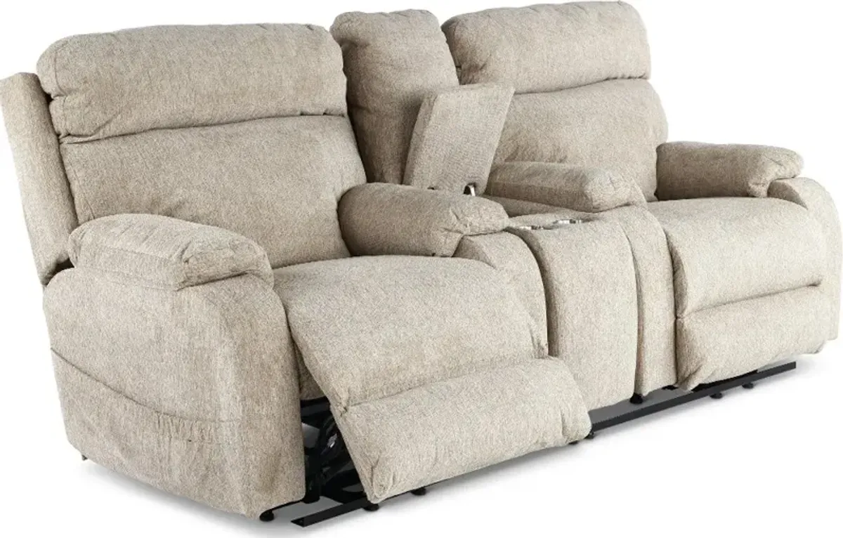 Regenerator Beige Power Reclining Loveseat with Heat and Massage