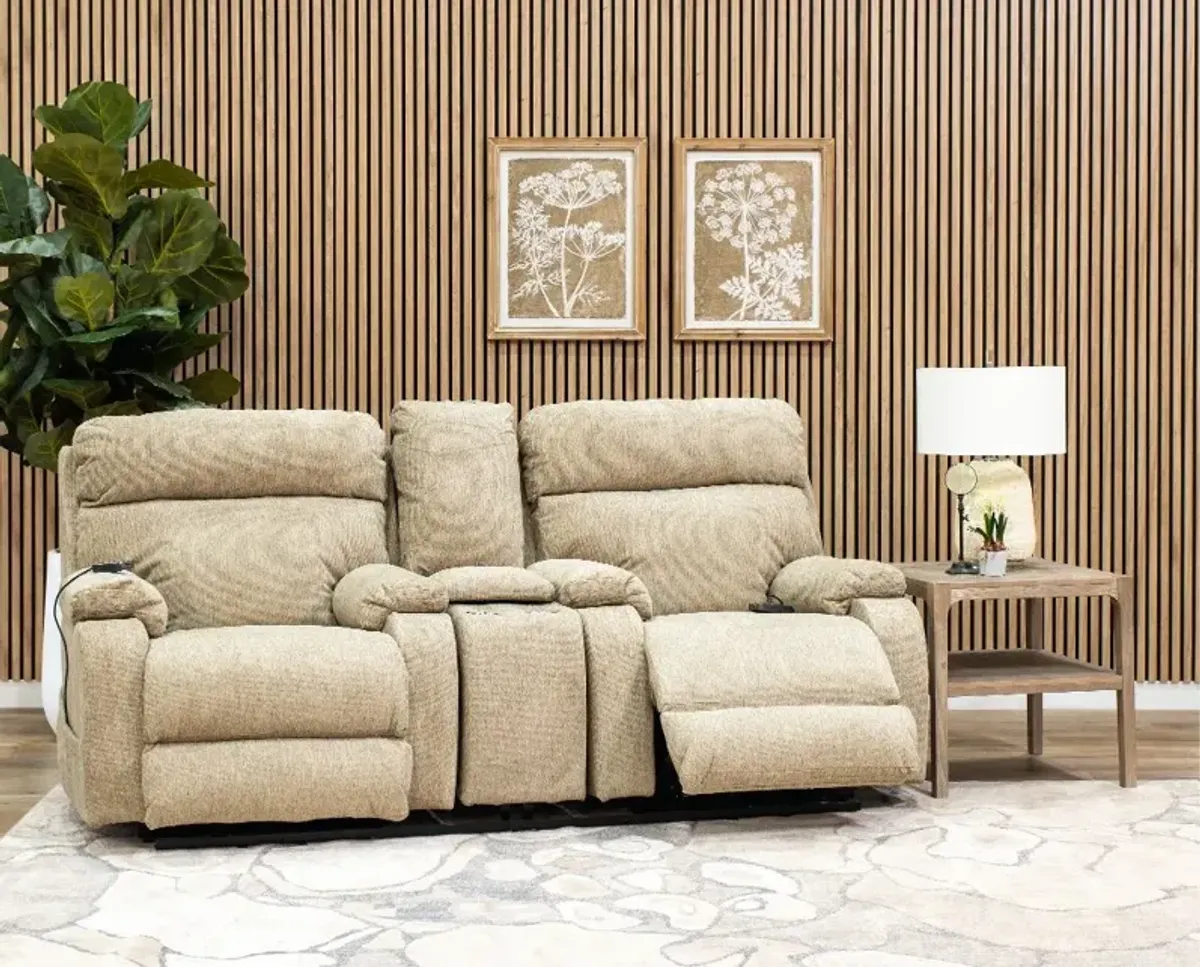 Regenerator Beige Power Reclining Loveseat with Heat and Massage