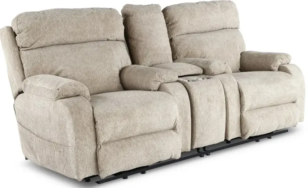 Regenerator Beige Power Reclining Loveseat with Heat and Massage