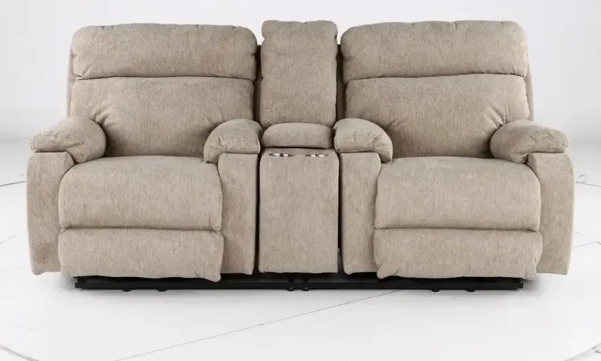 Regenerator Beige Power Reclining Loveseat with Heat and Massage