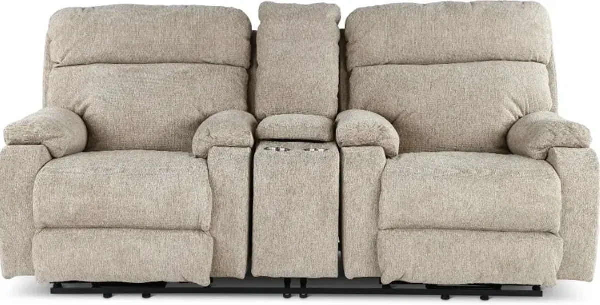 Regenerator Beige Power Reclining Loveseat with Heat and Massage