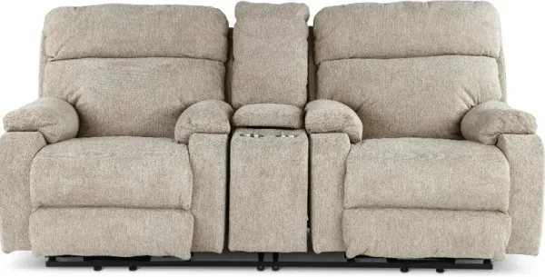 Regenerator Beige Power Reclining Loveseat with Heat and Massage