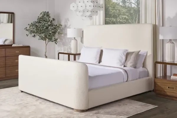 Lucia Off-White Boucle Upholstered King Bed