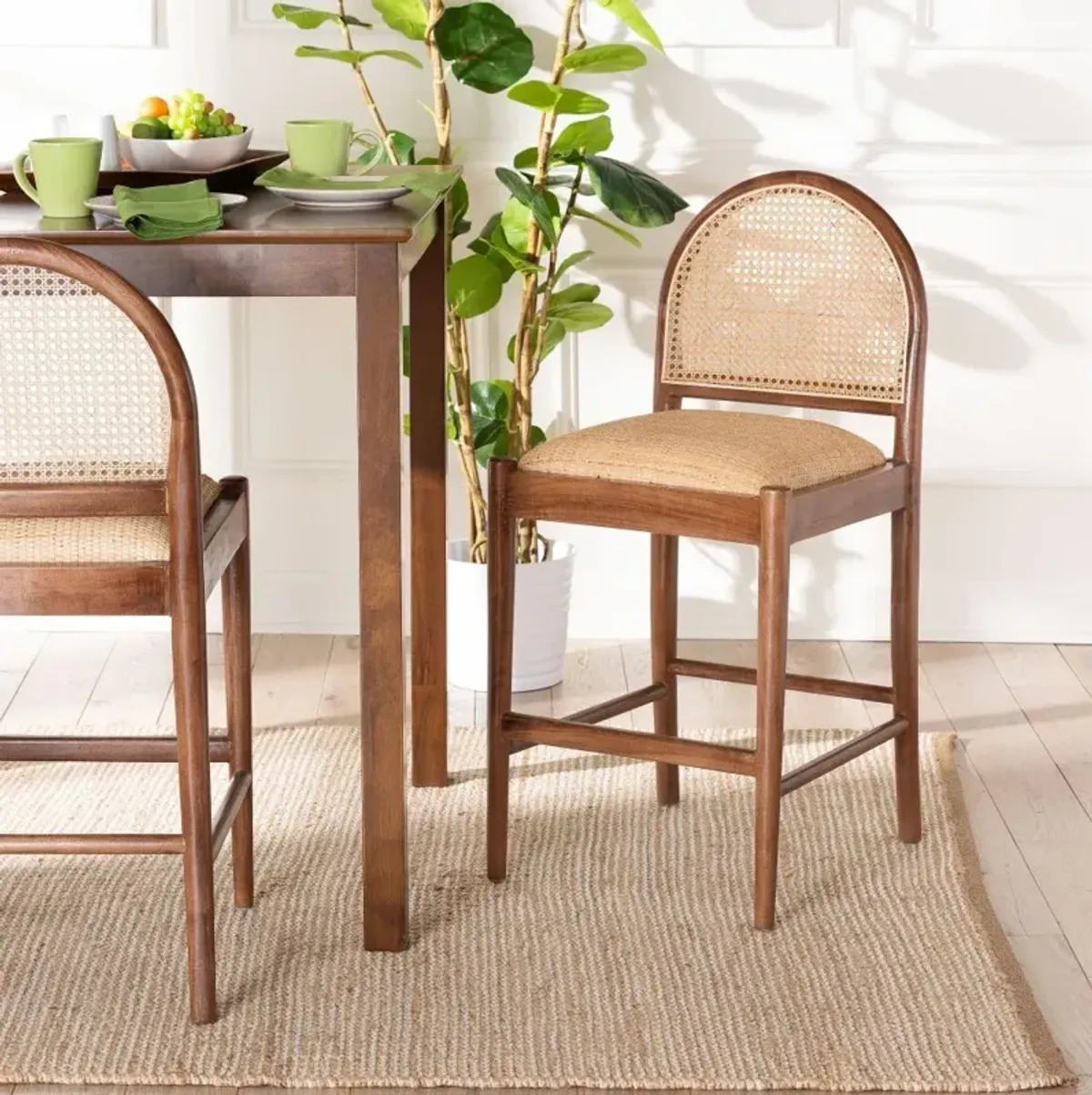 Maryland Natural Rattan and Acacia Wood Counter Stool