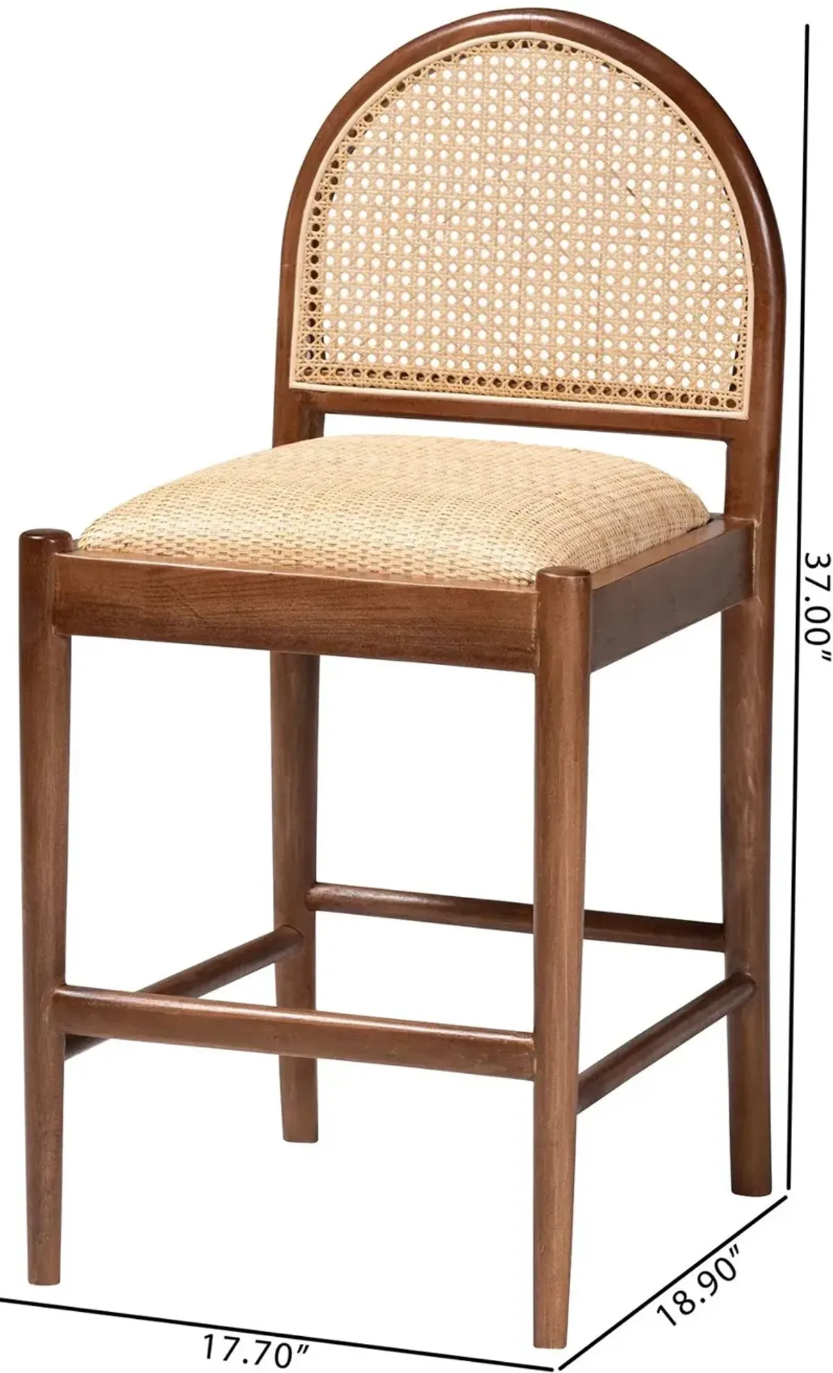 Maryland Natural Rattan and Acacia Wood Counter Stool