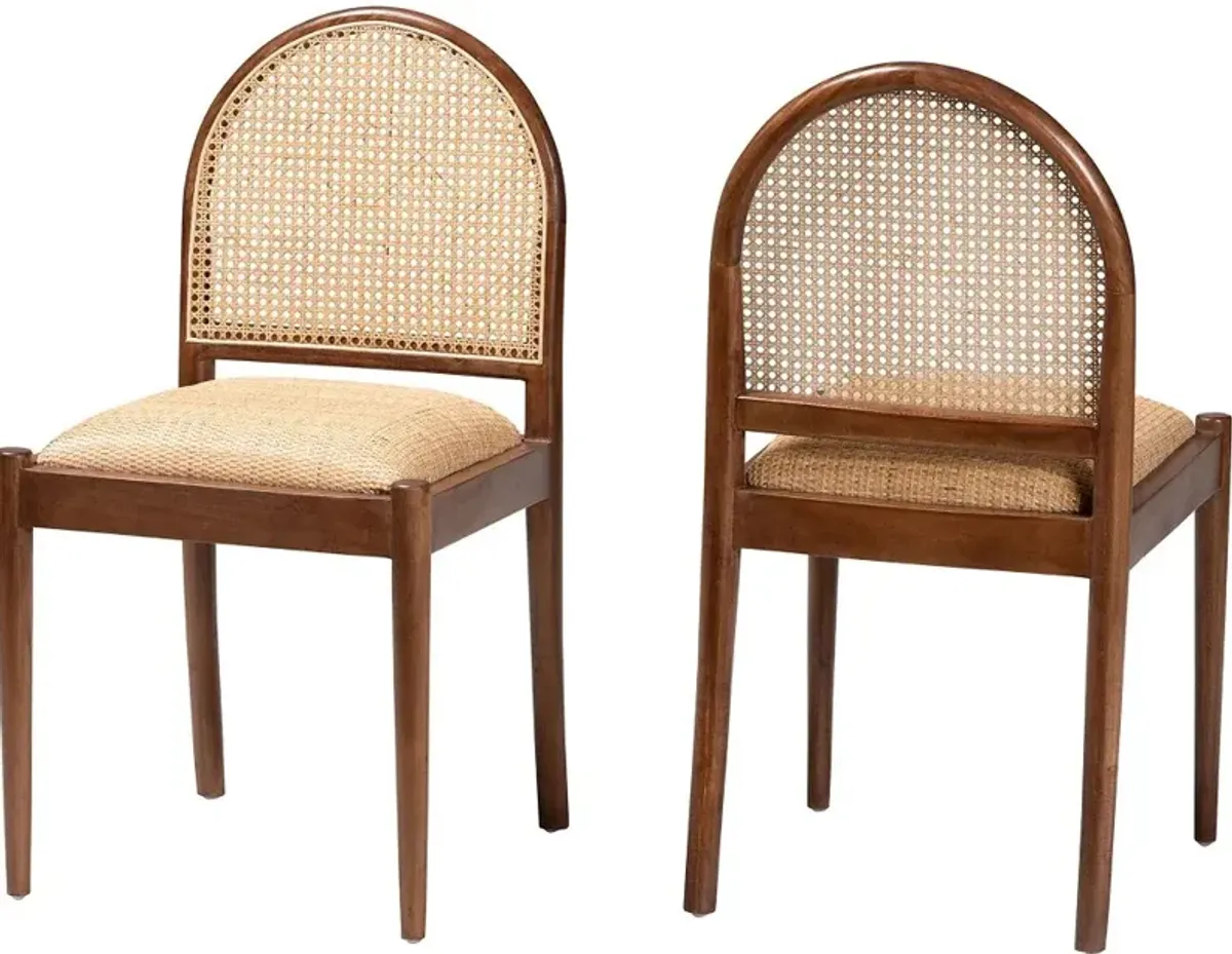 Maryland Natural Rattan and Acacia Wood Dining Chairs, Set of 2