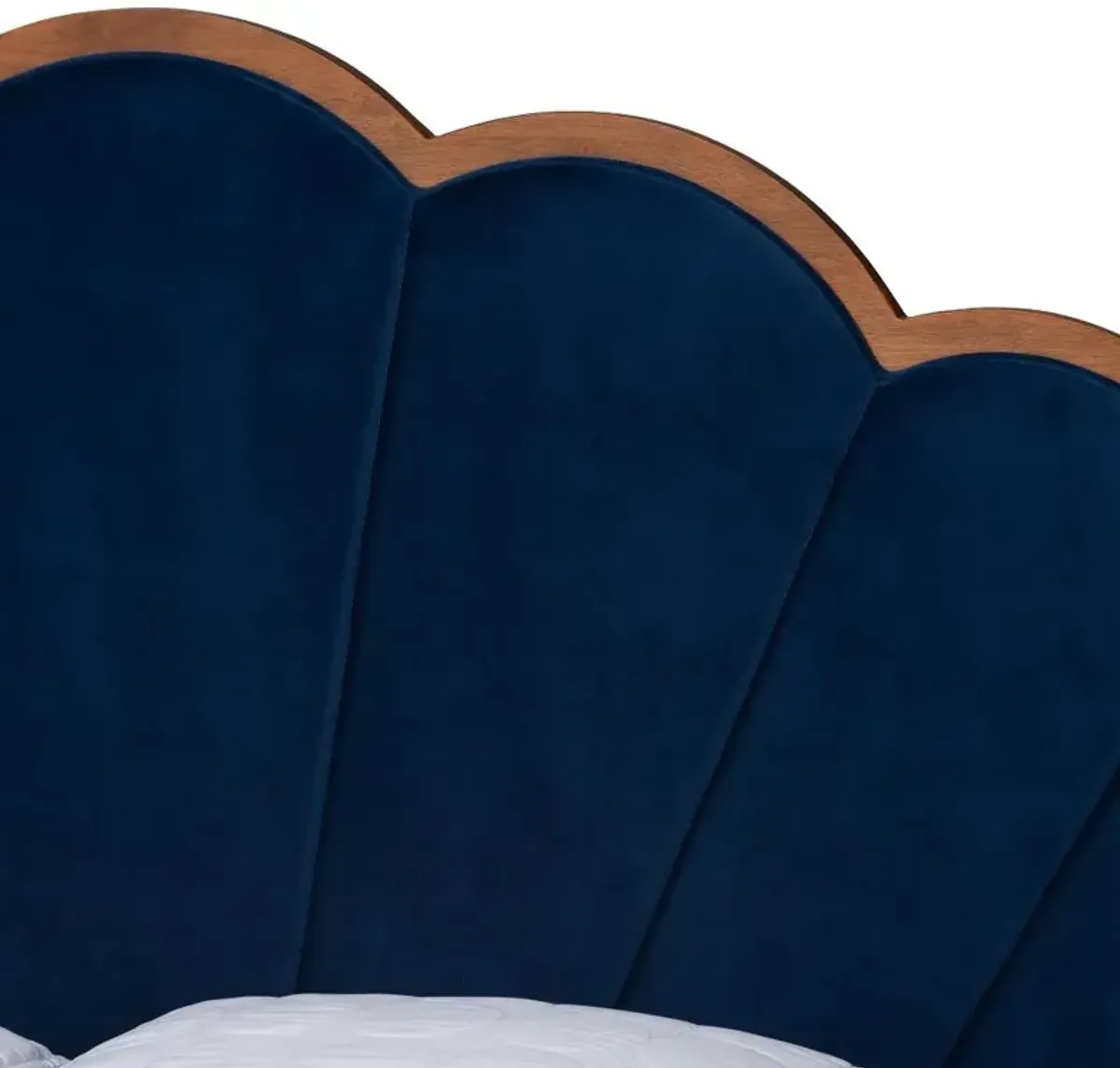 Hadria Navy Scalloped and Walnut Platform Bed