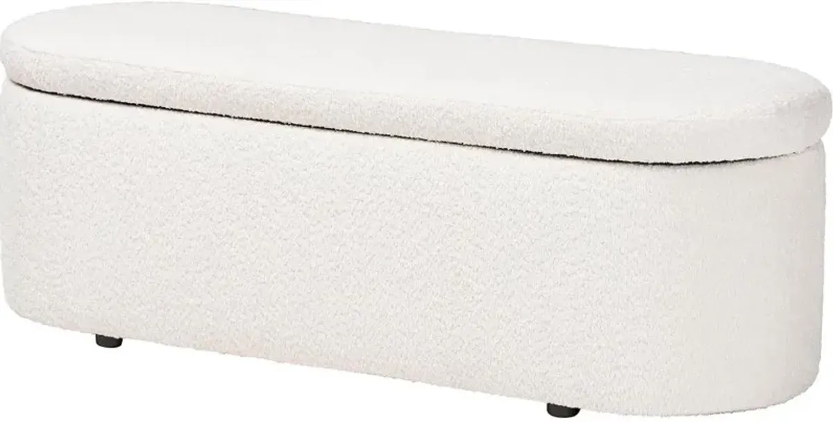 Lavina Modern White Boucle Storage Bench