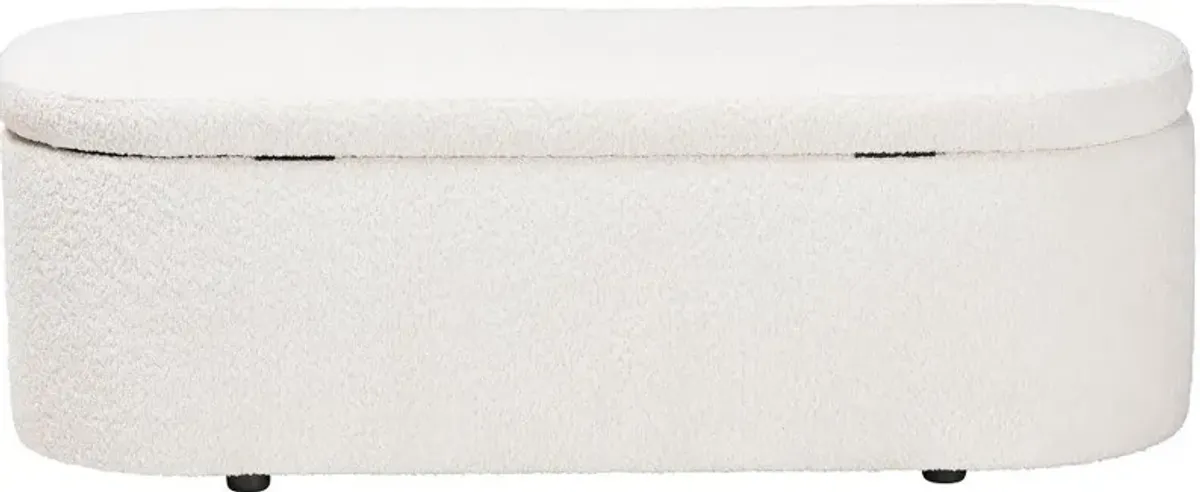 Lavina Modern White Boucle Storage Bench