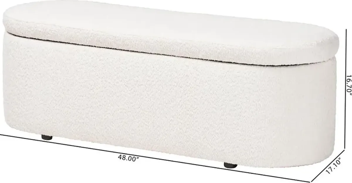 Lavina Modern White Boucle Storage Bench