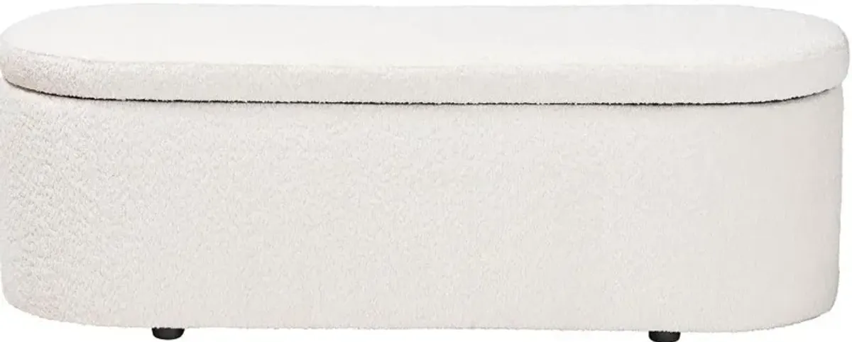 Lavina Modern White Boucle Storage Bench