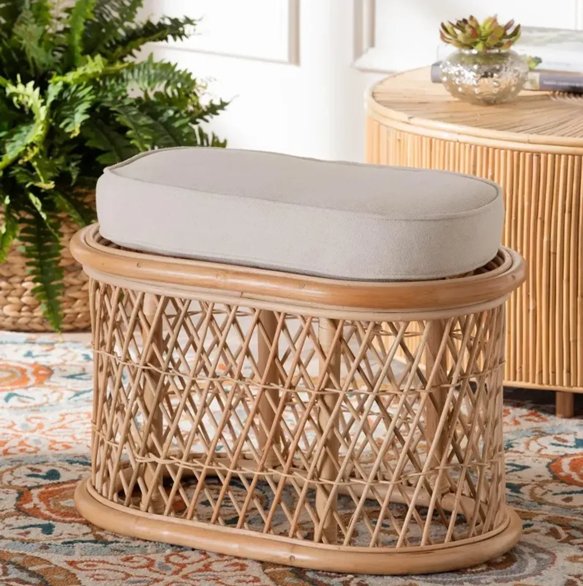 Ladonna Light Brown and White Ottoman Footstool