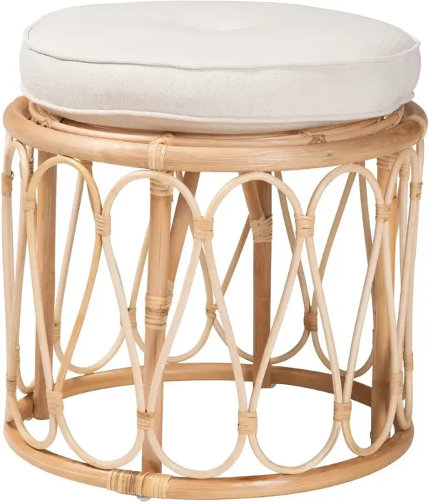 Hachiro Light Brown and White Ottoman Footstool