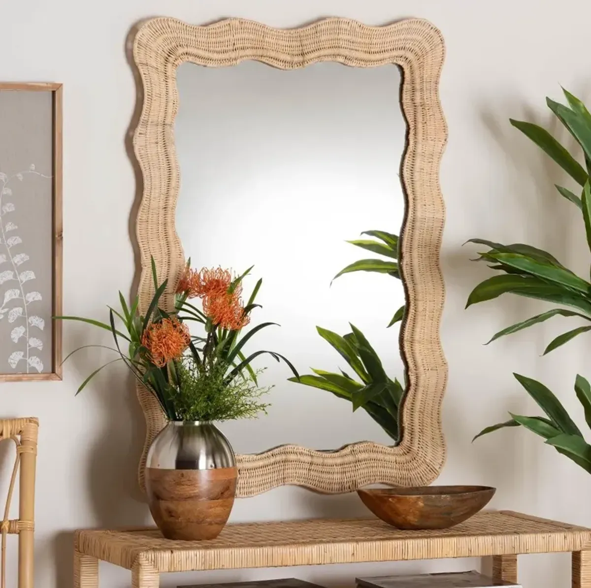 Hasana Natural Rattan Scallop Wall Mirror