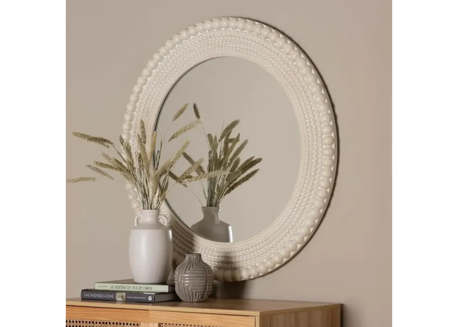 Grazia Pearl White Round Accent Mirror