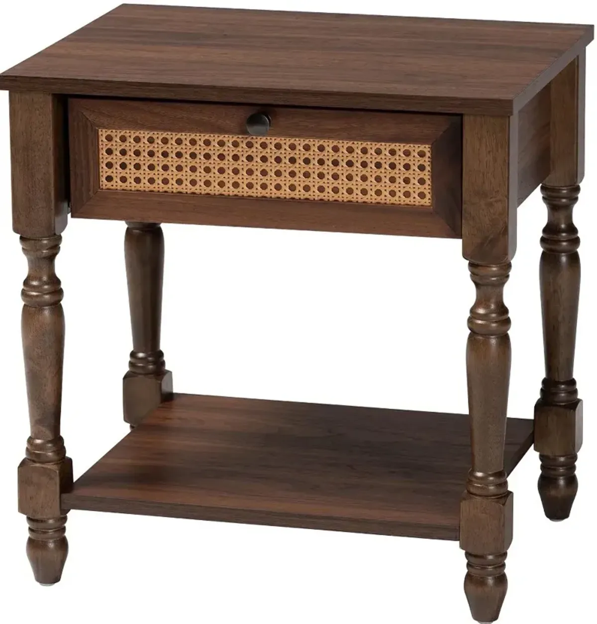 Roden Dark Brown and Rattan Nightstand