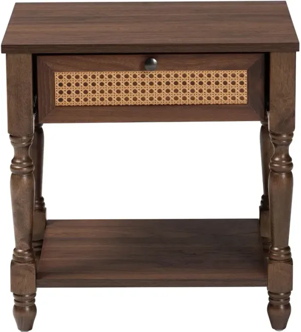 Roden Dark Brown and Rattan Nightstand