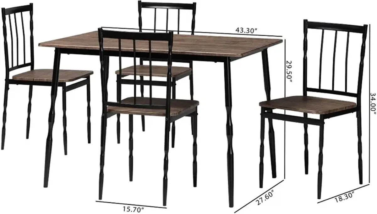 Nevan Industrial Brown and Black Metal 5-Piece Dining Set