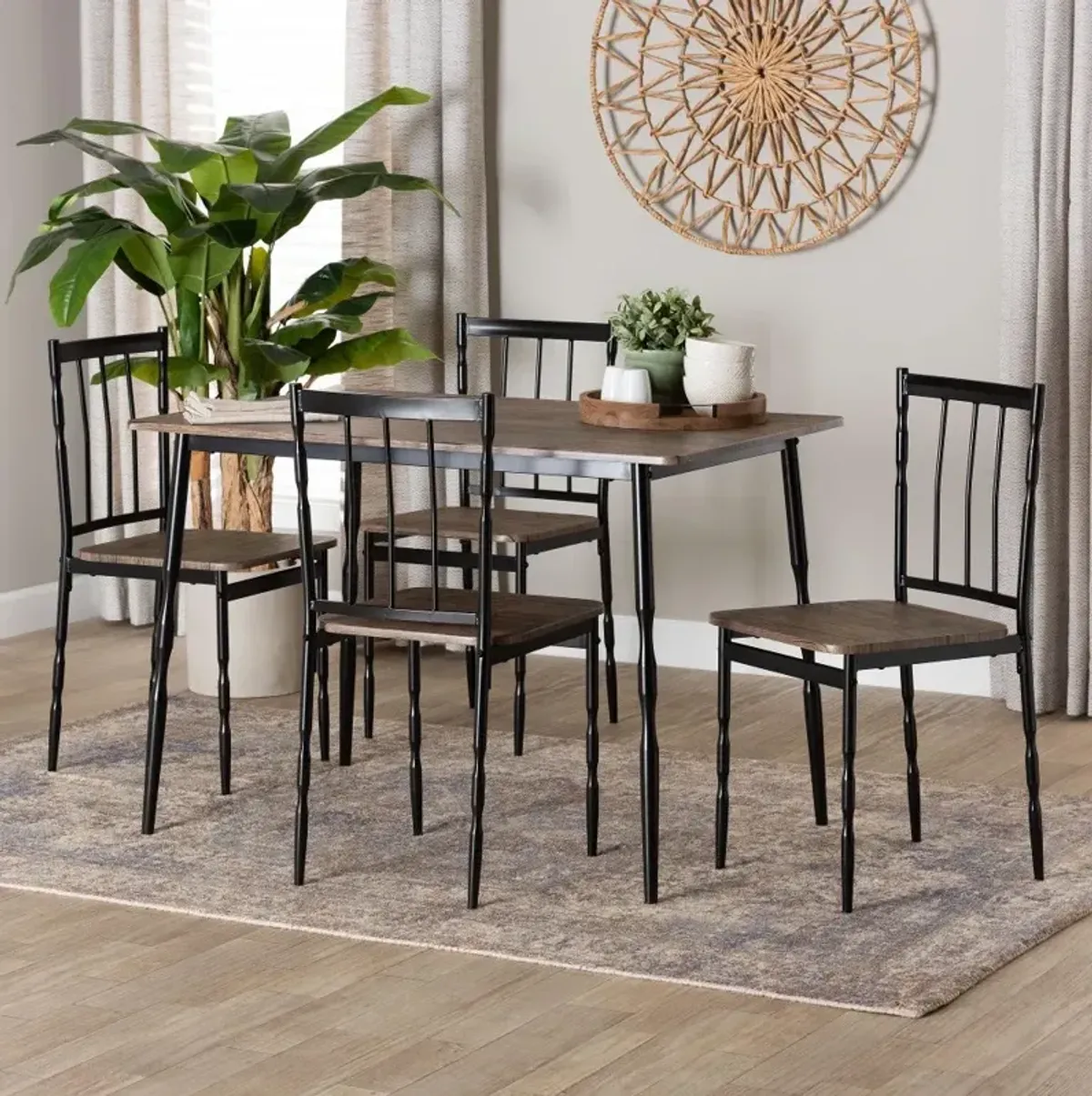 Nevan Industrial Brown and Black Metal 5-Piece Dining Set