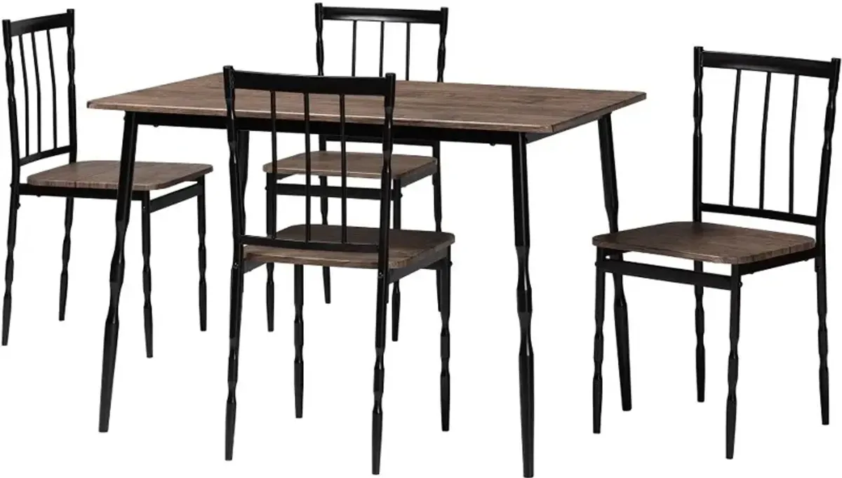 Nevan Industrial Brown and Black Metal 5-Piece Dining Set