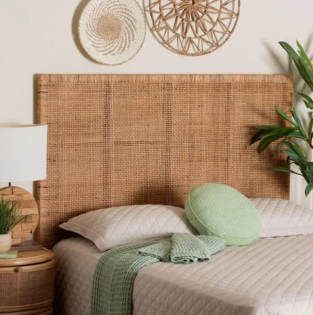 Lesia Natural Rattan and Mahogany Queen Headboard