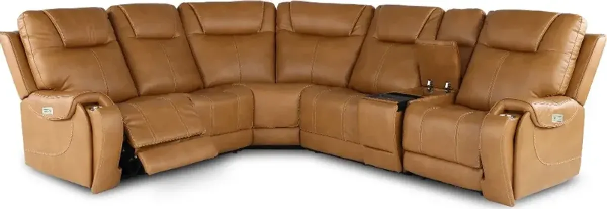Conway Saddle Brown 6 Piece Power Reclining Sectional