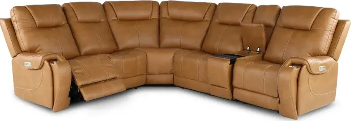 Conway Saddle Brown 6 Piece Power Reclining Sectional with Audio System