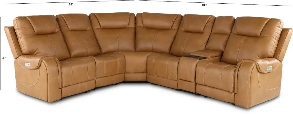 Conway Saddle Brown 6 Piece Power Reclining Sectional with Audio System