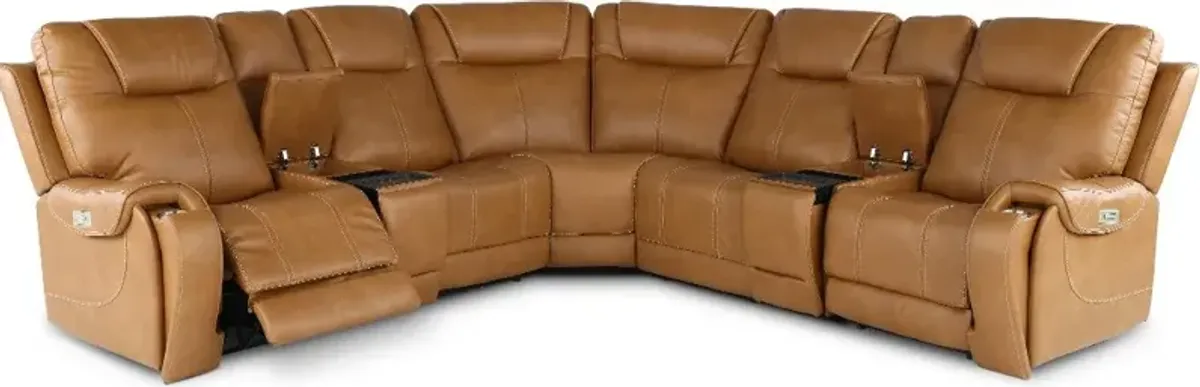 Conway Saddle Brown 7 Piece Power Reclining Sectional