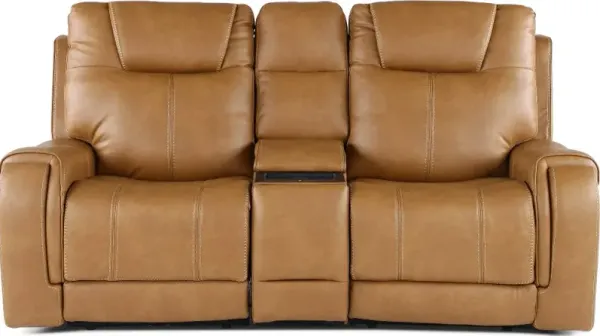 Conway Saddle Brown Power Reclining Loveseat with Audio Console