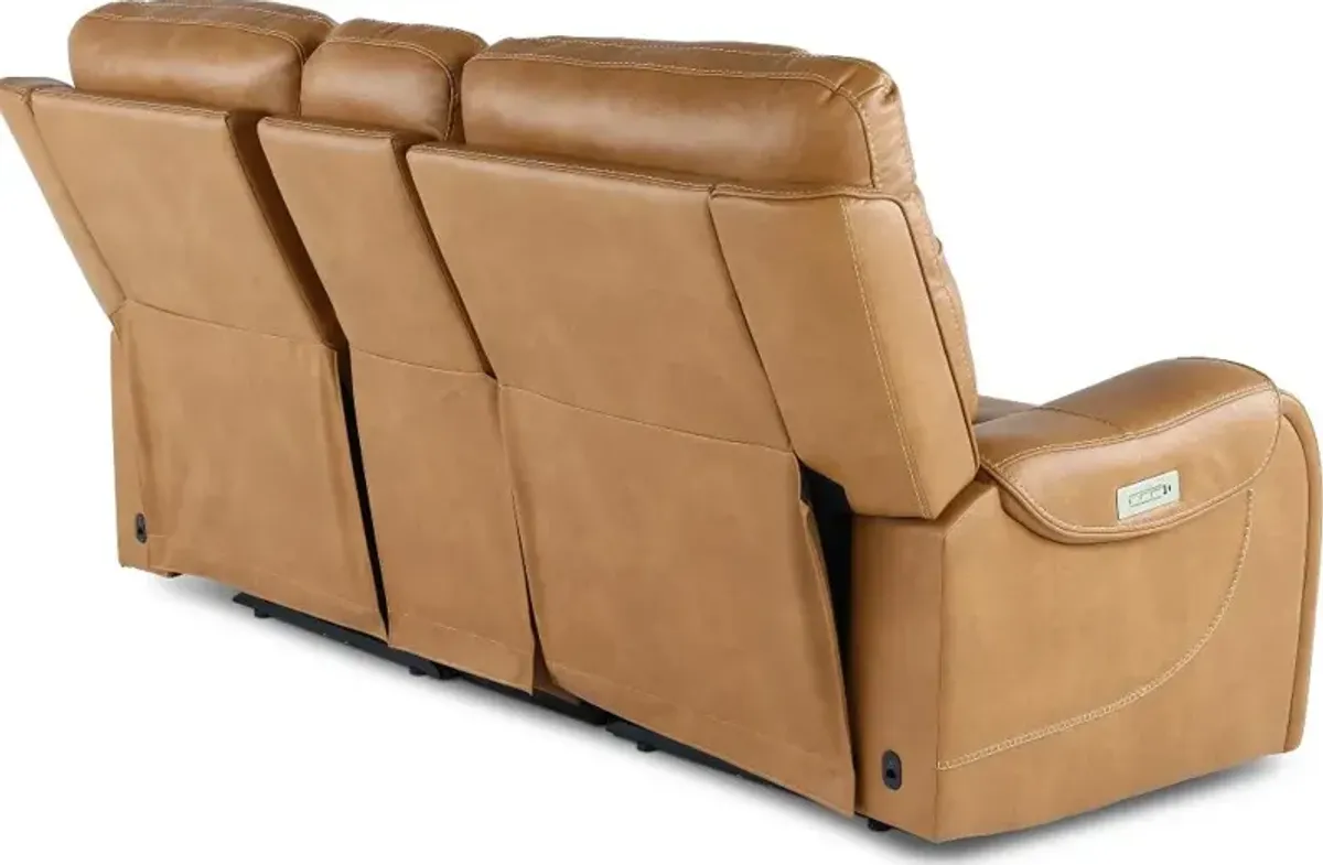 Conway Saddle Brown Power Reclining Loveseat with Console