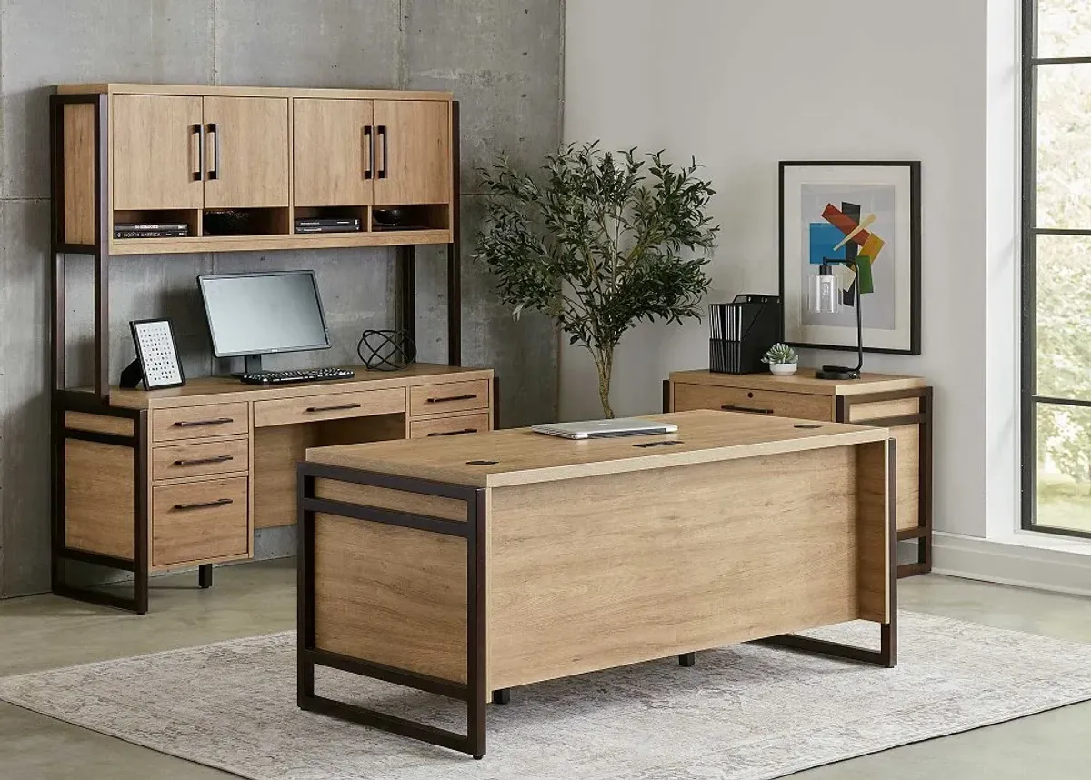 Mason Natural and Black Credenza and Hutch
