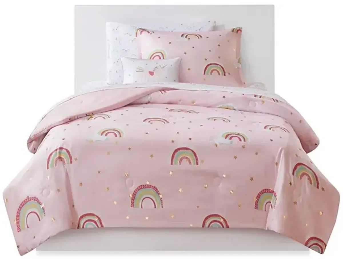 Alicia Pink Twin 5-Piece Comforter Set