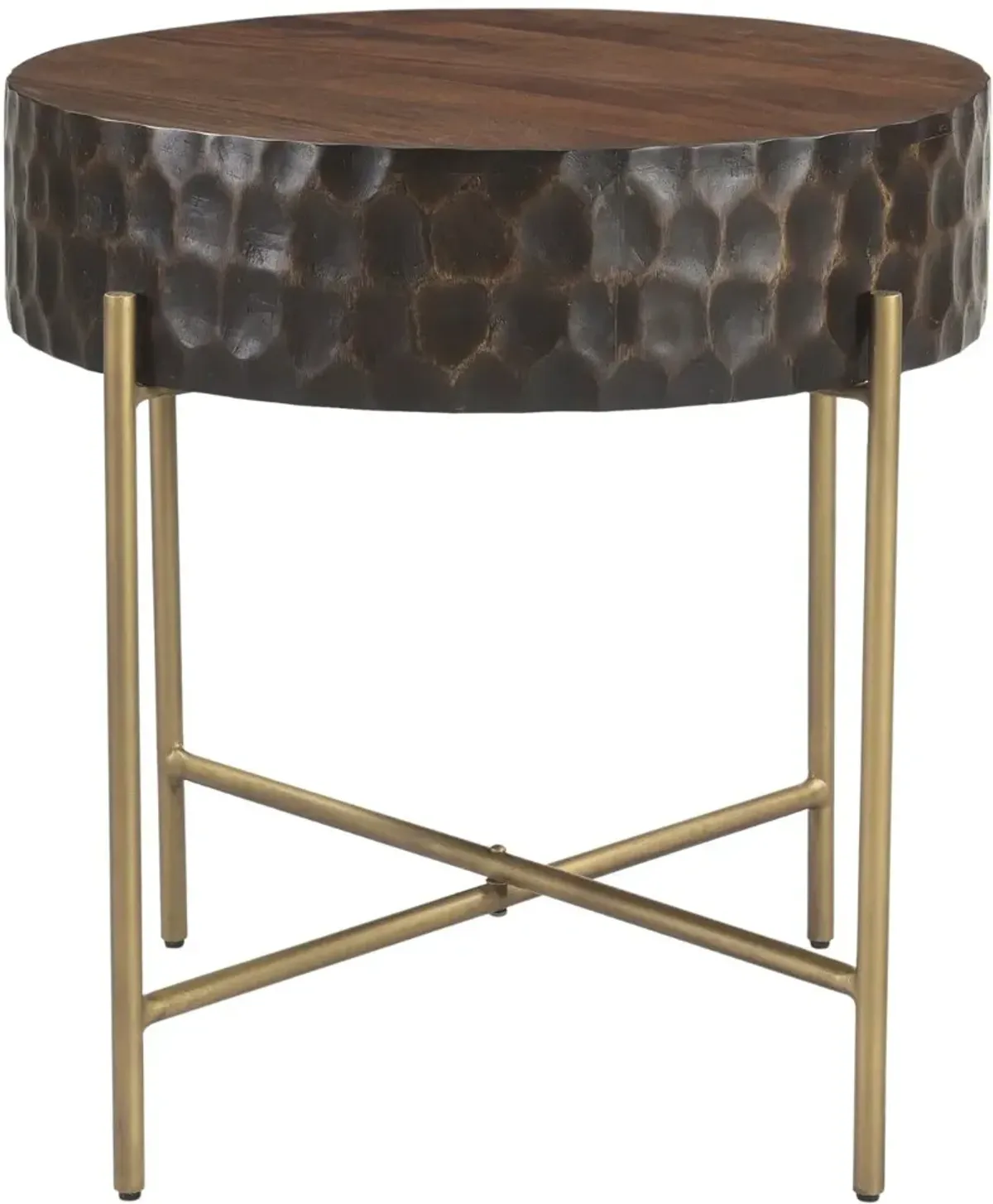 Santa Cruz Antique Bronze and Brown End Table