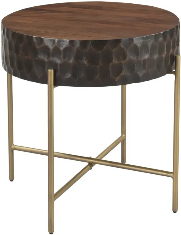 Santa Cruz Antique Bronze and Brown End Table