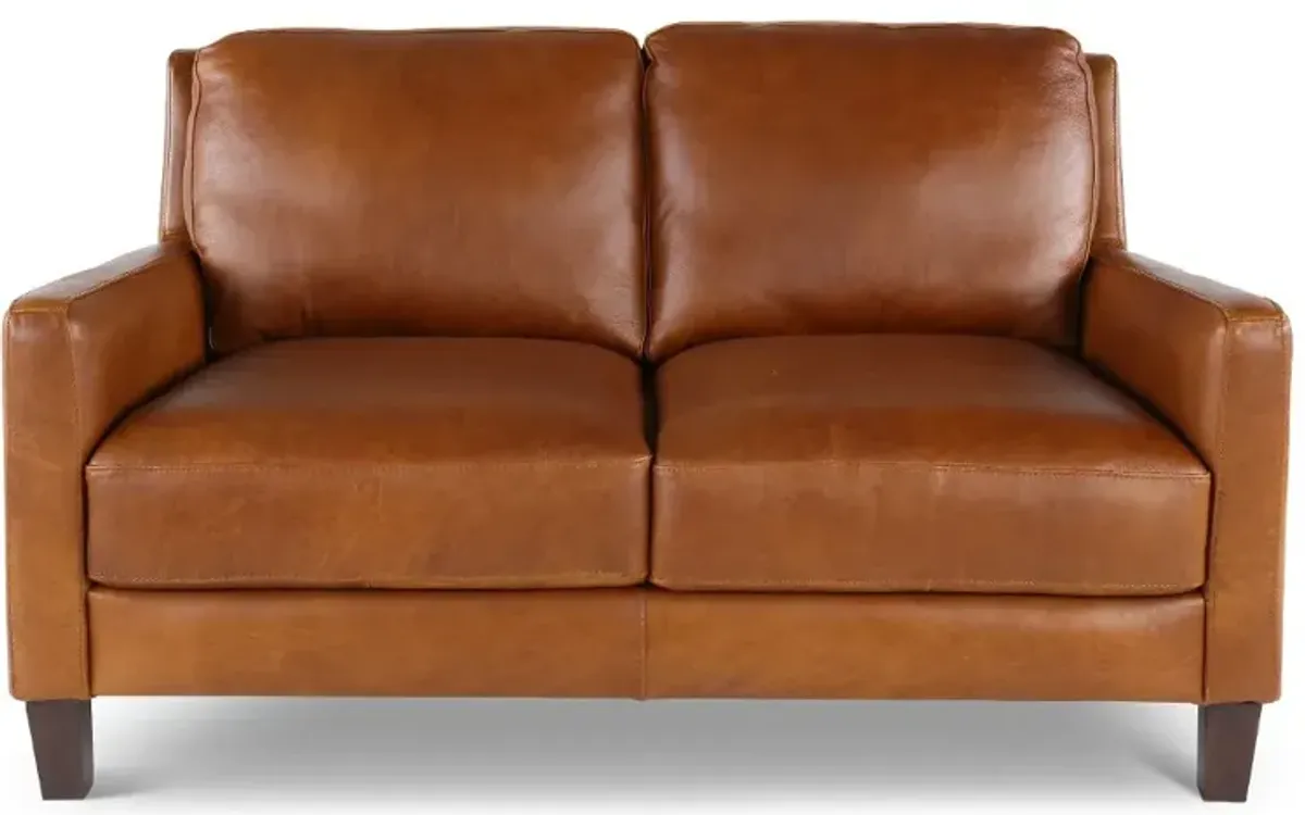 Leon Brown Leather Loveseat