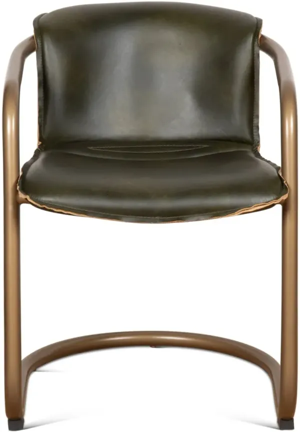 Portofino Antique Gold and Green Leather Dining Chair