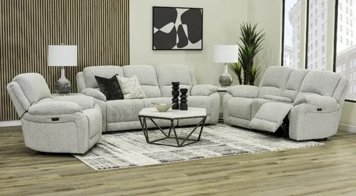 Sahara Nickle Light Gray Triple Power Reclining Sofa
