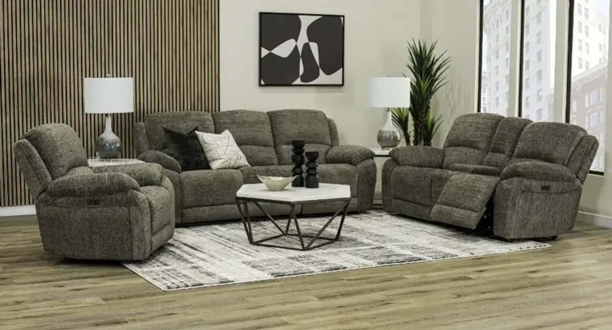 Sahara Stone Dark Gray Power Reclining Loveseat with Console