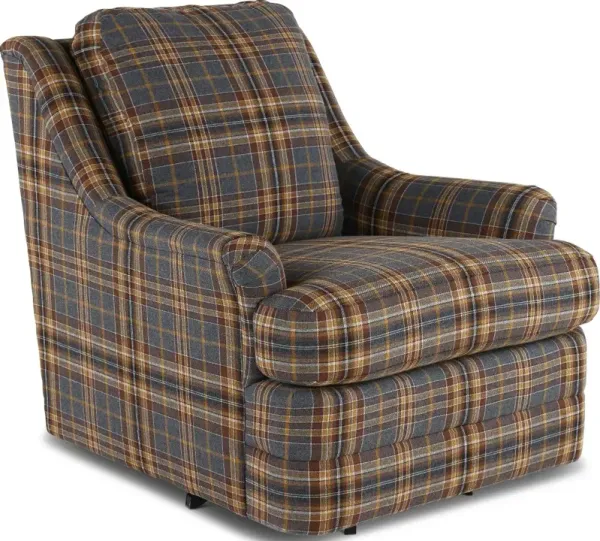 William Brown and Gray Plaid Swivel Chair