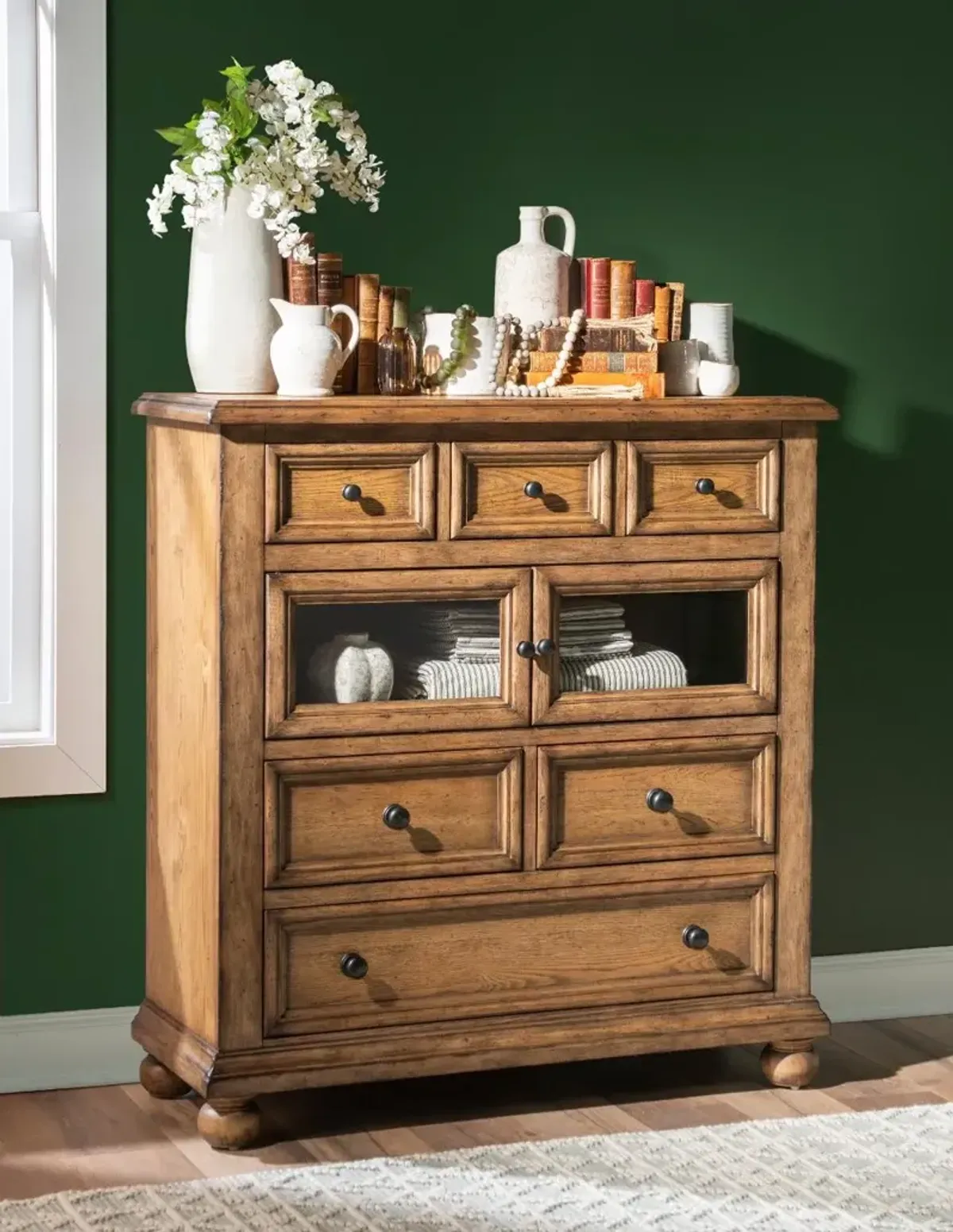 Country Oak Door and Drawer Chest