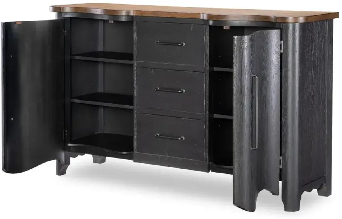 Country Living Black and Oak Scalloped Door Chest
