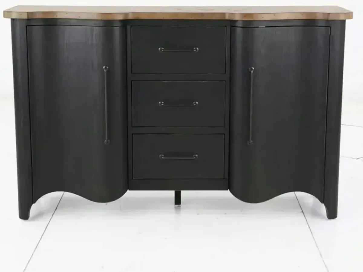 Country Living Black and Oak Scalloped Door Chest