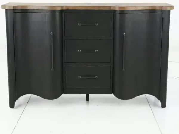 Country Living Black and Oak Scalloped Door Chest