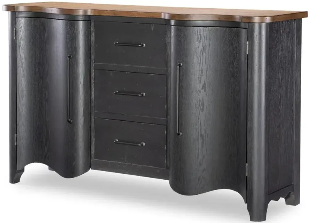 Country Living Black and Oak Scalloped Door Chest