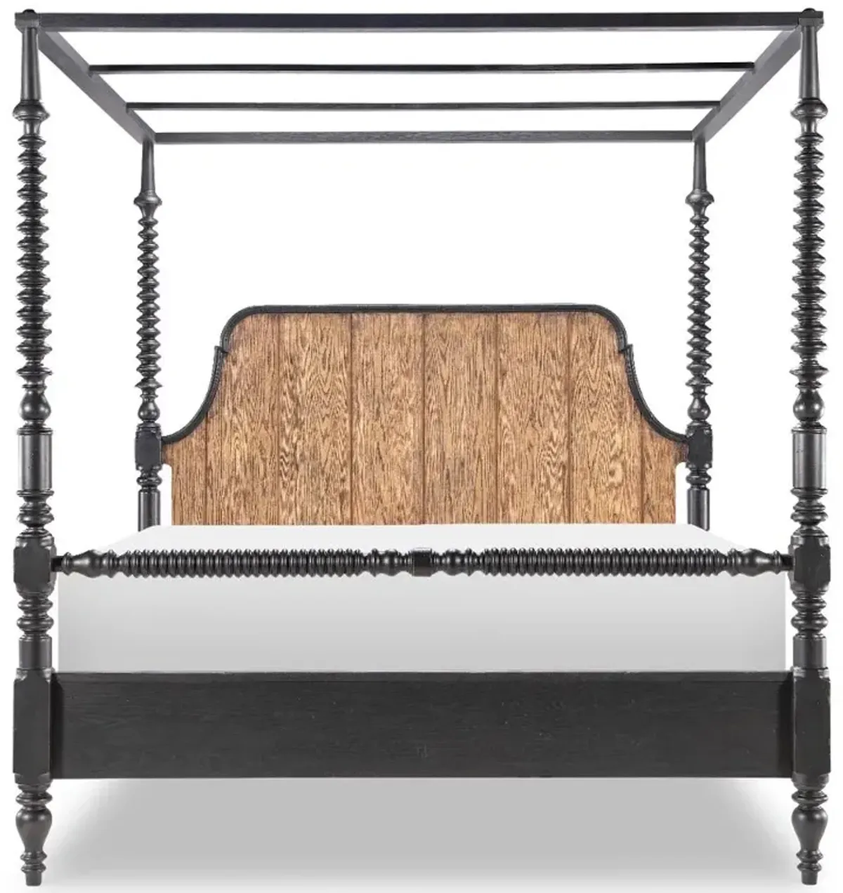Country Living Black and Oak King Bobbin Canopy Bed